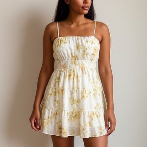 Francesca’s White Floral Smocked Mini Dress | Cottagecore Garden Look